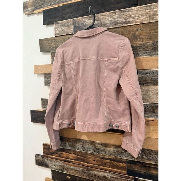 J Jill Denim Jean Jacket Womens Pink Button Up Trucker Stretch Pockets Sz SP - Picture 2 of 9